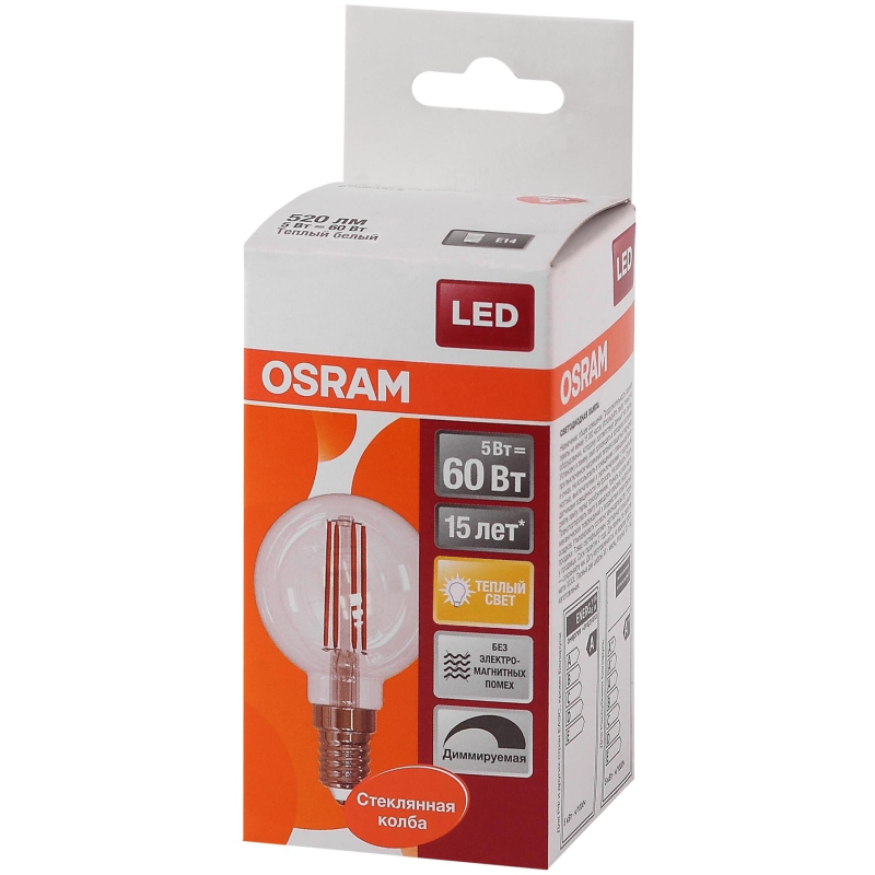   OSRAM LSCLP60D 5W/827 230V FIL E14 FS1 