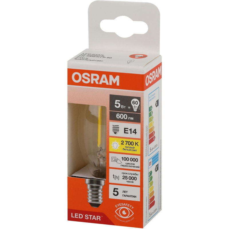   OSRAM LSCLB60 5W/827 230VFILCL E14 FS1 