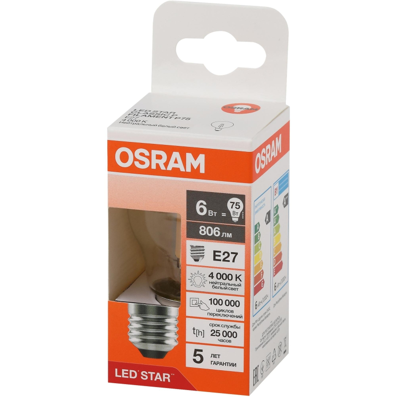   OSRAM LSCLP75 6W/840 230VFILCL E27 FS1 