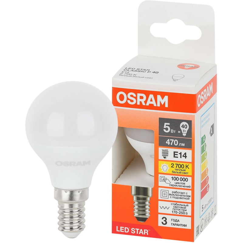   OSRAM LEDSCLP 5, 7W/827 220-240V E14 FS1 