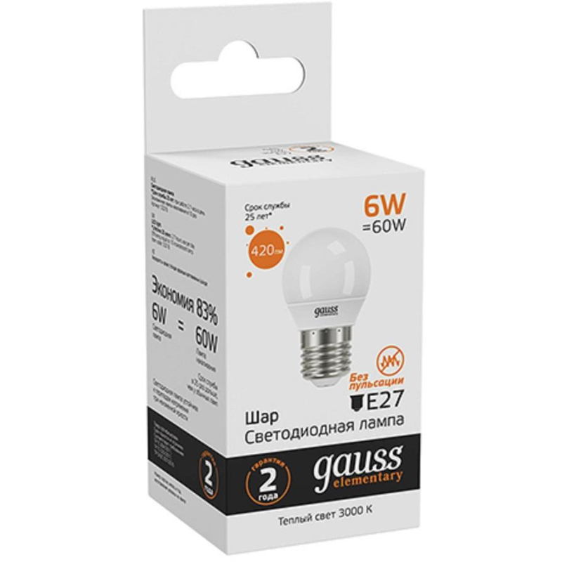   Gauss LED Elementary  6 E27 420 3000K (53216) 