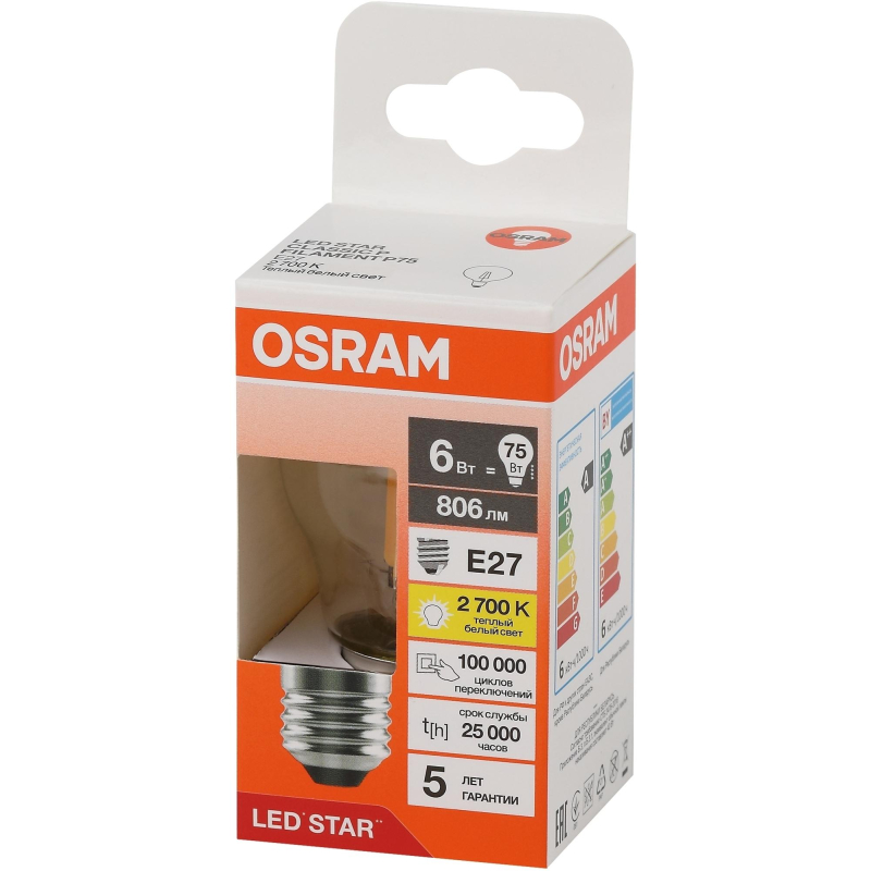   OSRAM LSCLP75 6W/827 230VFILCL E27 FS1 